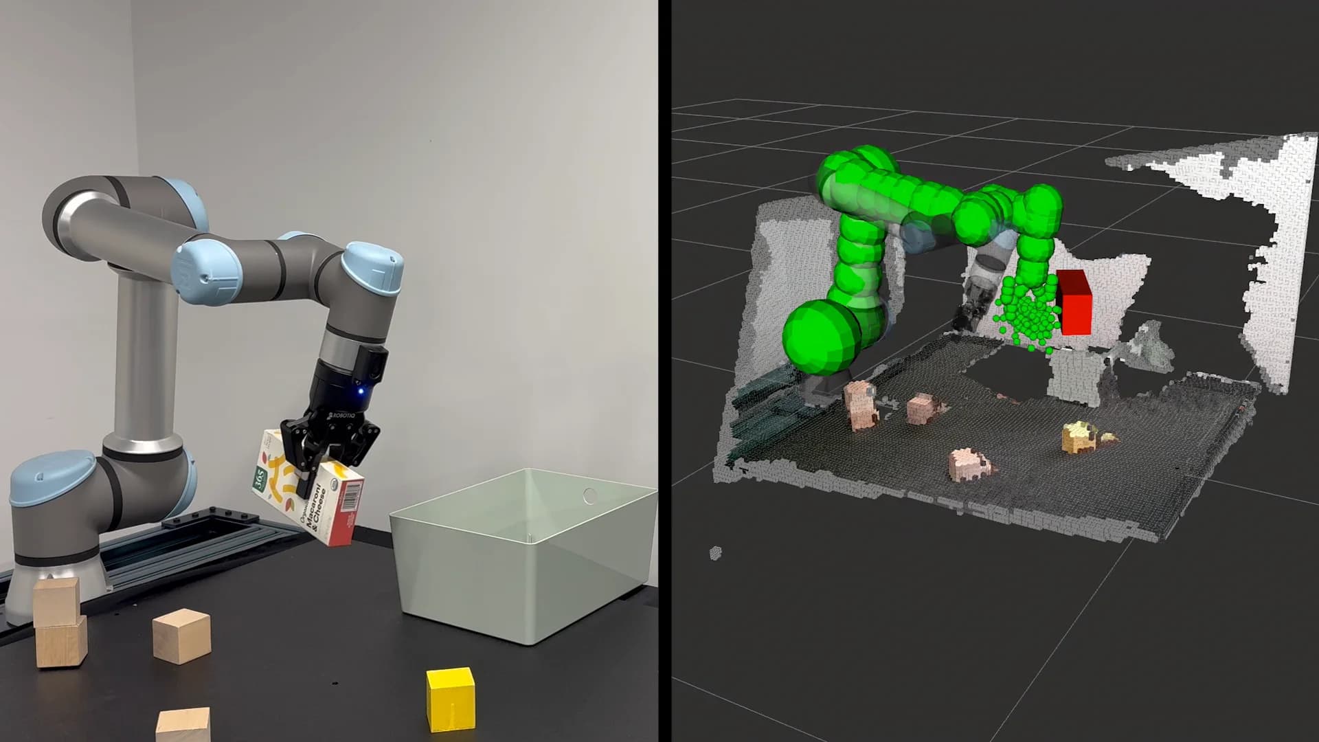 ロボットの実環境と仮想環境での把持検証